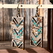 Load image into Gallery viewer, Long Rectangle Aztec Inlay Earring SVG
