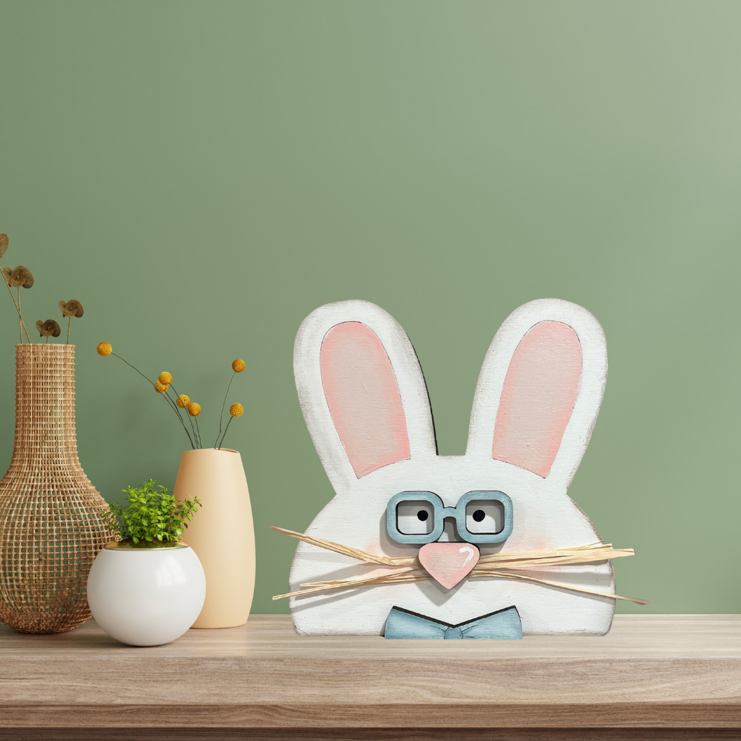 Easter Chunky Bunny with Glasses Shelf Sitter