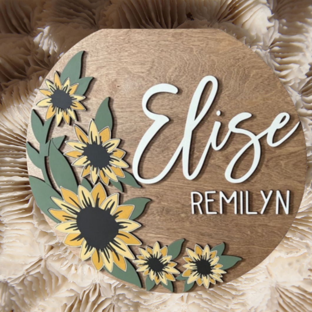 Sunflower Floral Personalized Nursery Sign