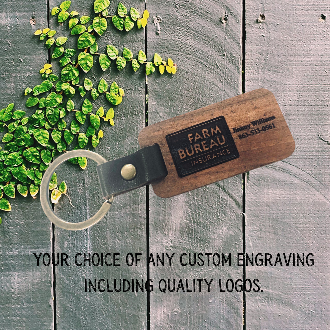 Personalized Wood and Leather Keychain
