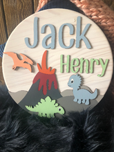 Load image into Gallery viewer, Dinosaur Volcano Personalized Nursery Sign
