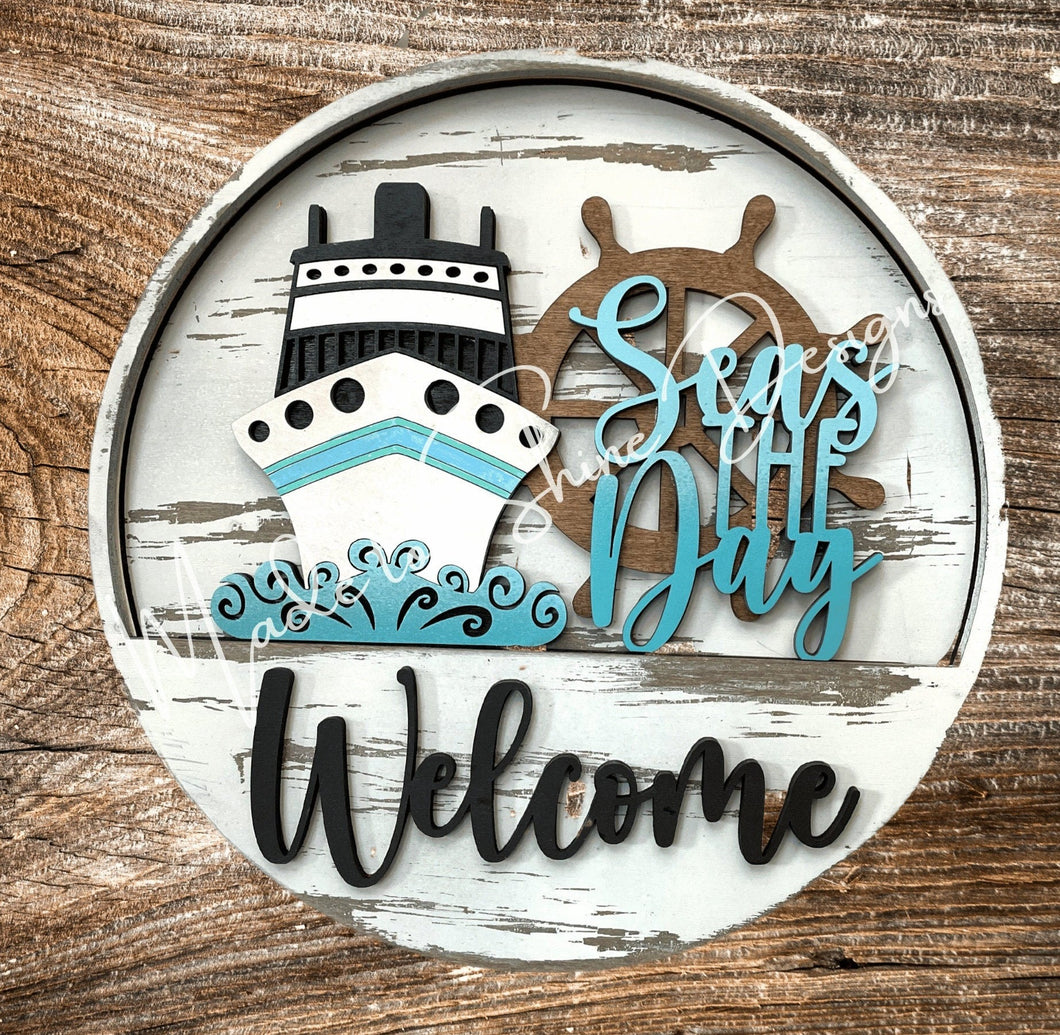 DIY Unfinished Interchangeable Door Hanger Add On, Cruise Insert, Seas the Day